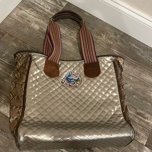 Consuela Tote - gold & snake skin print